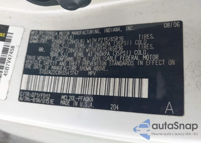 5TDZA22CX6S541747: 44523534