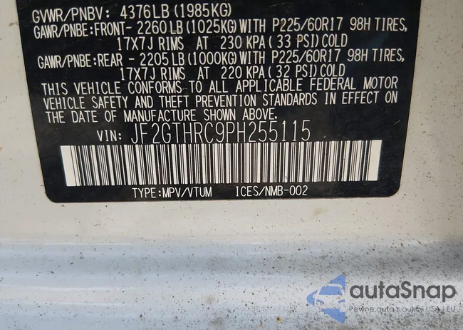 JF2GTHRC9PH255115: 44525515