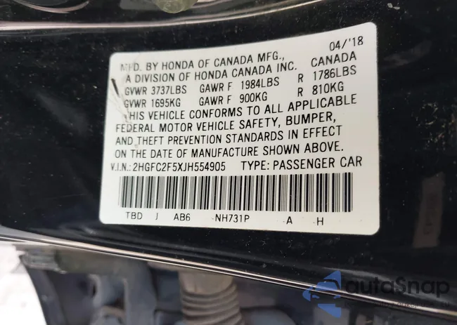 2HGFC2F5XJH554905: 44526799