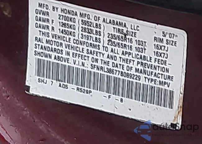 5FNRL38677B089229: 44527092