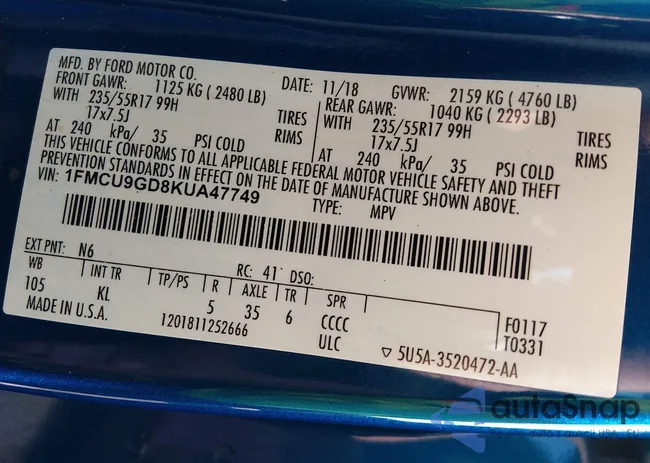 1FMCU9GD8KUA47749: 44527162