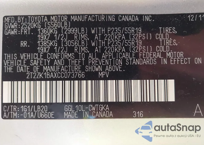 2T2ZK1BAXCC073766: 44526293