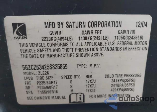 5GZCZ63425S835869: 44527937