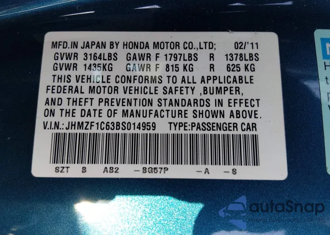 JHMZF1C63BS014959: 44528121