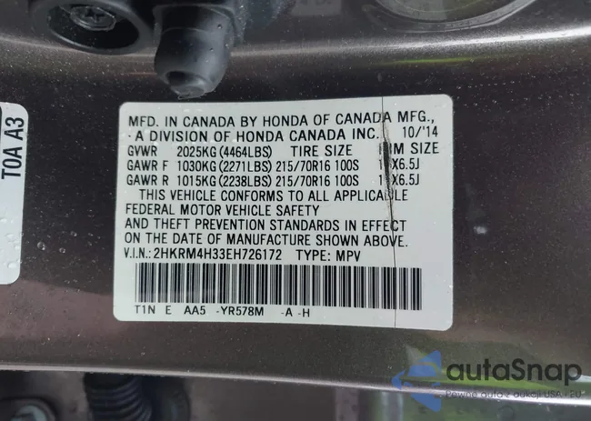 2HKRM4H33EH726172: 44529100