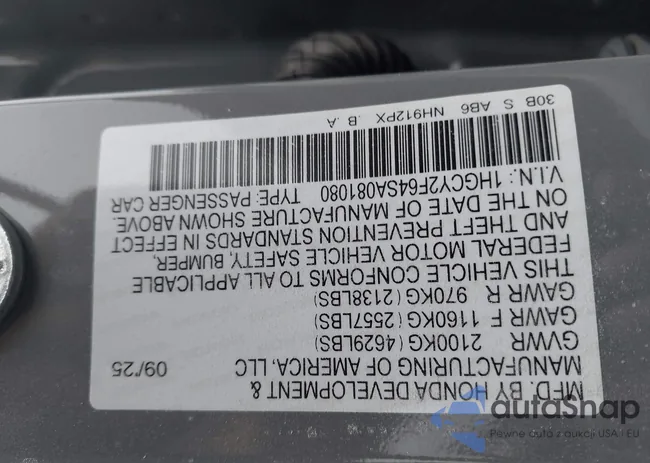 1HGCY2F64SA081080: 44528411