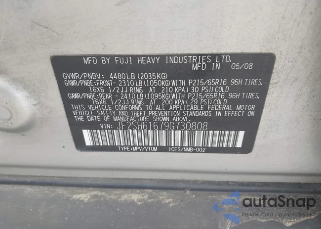 JF2SH61679G730808: 44528505