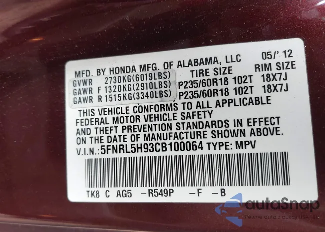 5FNRL5H93CB100064: 44529830