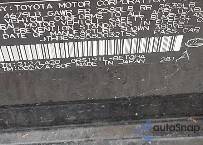 JTHBE96S580032153: 44530136