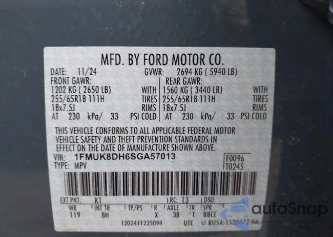 1FMUK8DH6SGA57013: 44529209