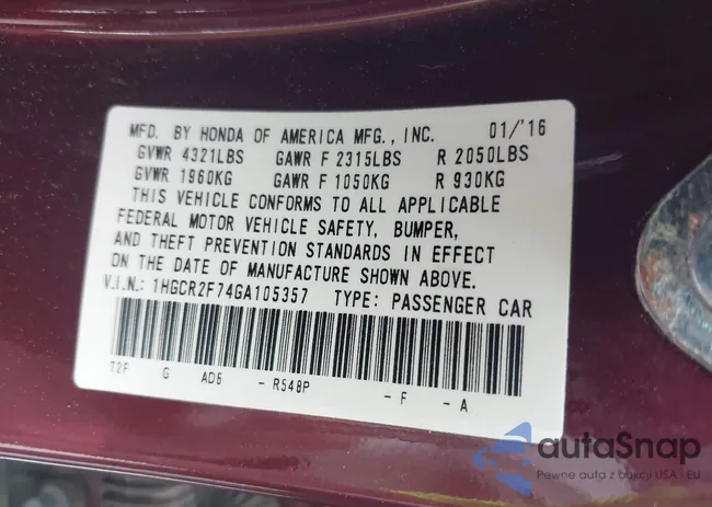 1HGCR2F74GA105357: 44531190