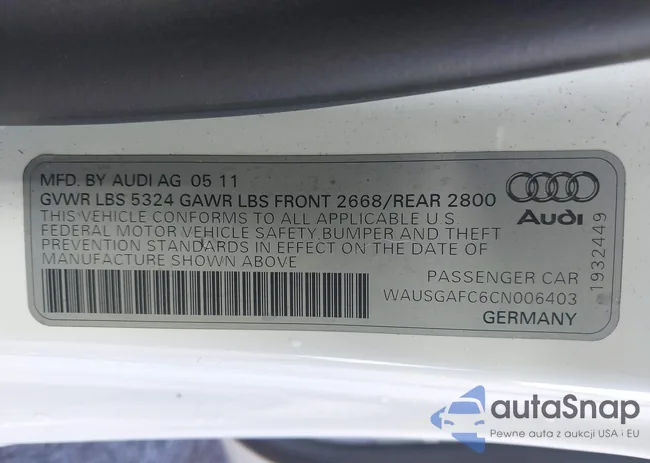 WAUSGAFC6CN006403: 44530315