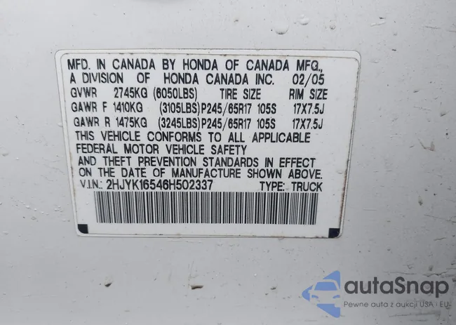 2HJYK16546H502337: 44530566