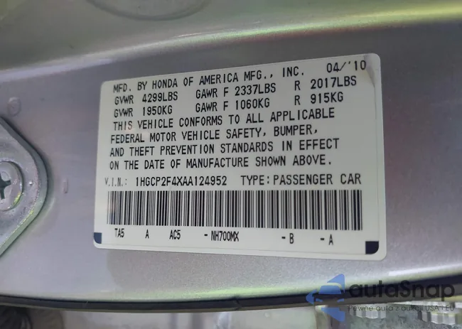 1HGCP2F4XAA124952: 44531610