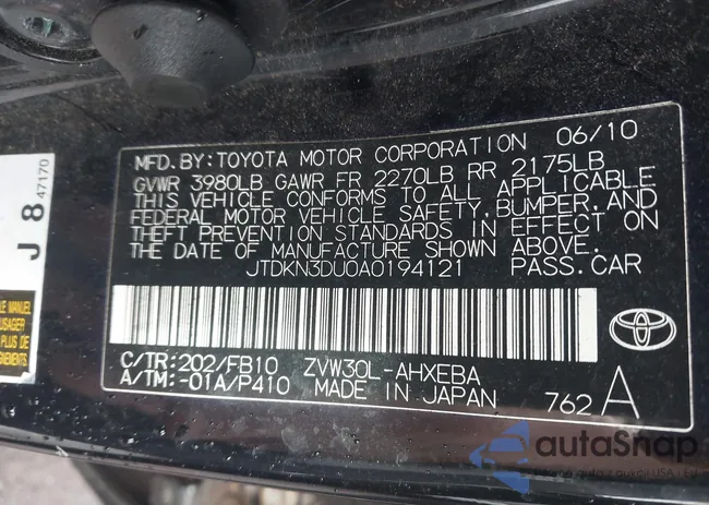 JTDKN3DU0A0194121: 44532107