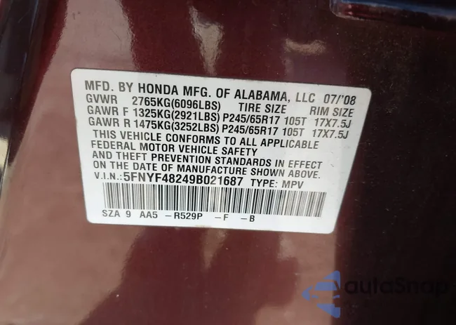 5FNYF48249B021687: 44531540