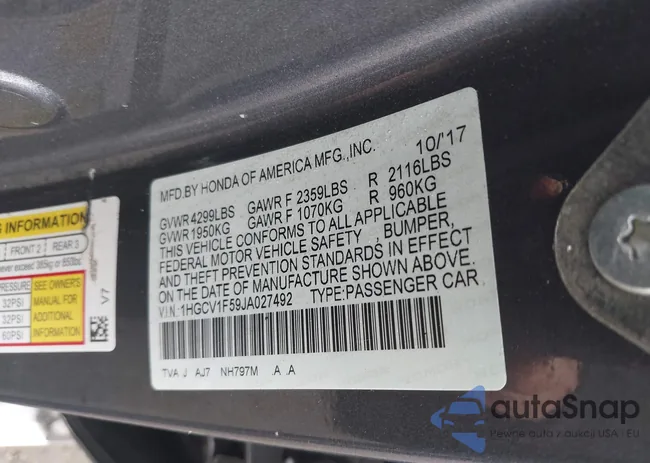 1HGCV1F59JA027492: 44532212