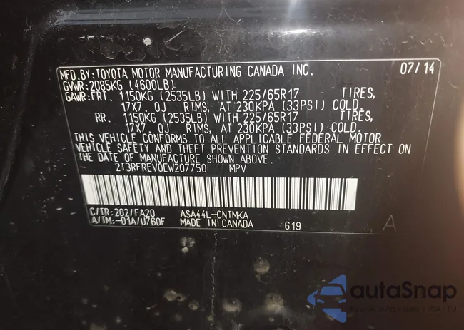 2T3RFREV0EW207750: 44532498