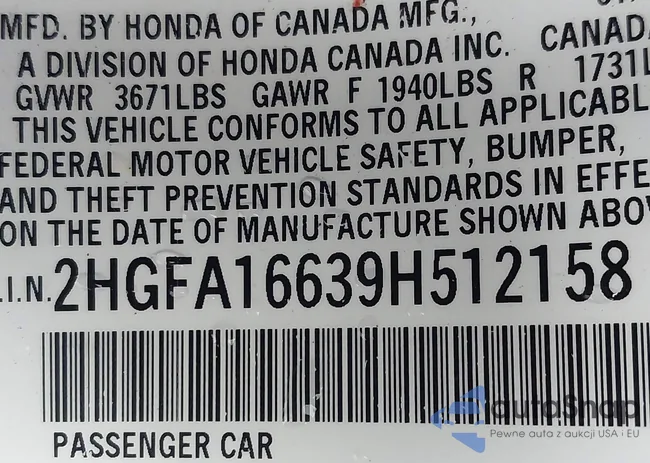 2HGFA16639H512158: 44534152