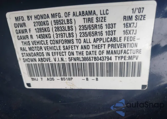 5FNRL38667B043794: 44533595