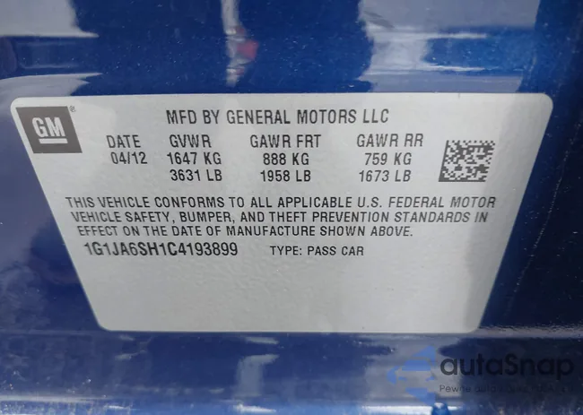 1G1JA6SH1C4193899: 44534322