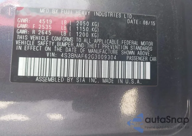 4S3BNAF62G3009304: 44534334