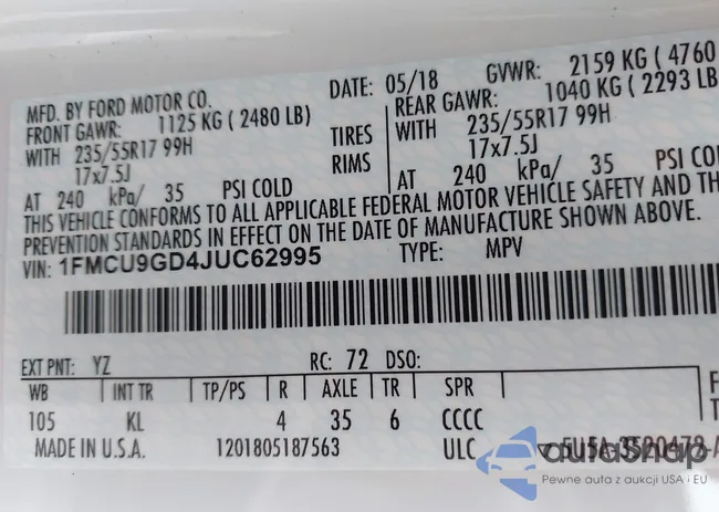 1FMCU9GD4JUC62995: 44536621