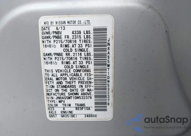 JN8AS5MT1DW532378: 44537007