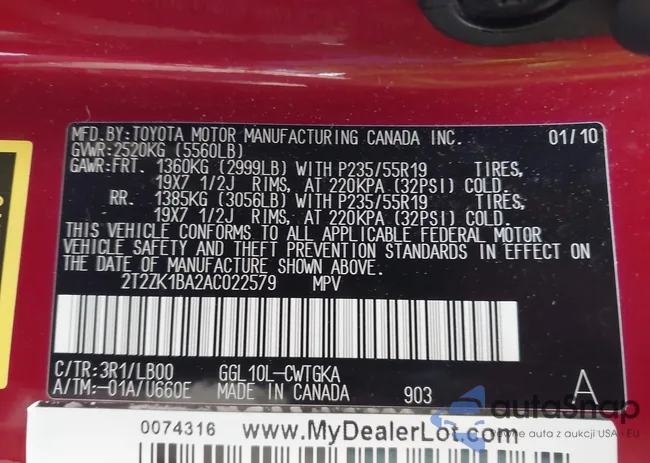 2T2ZK1BA2AC022579: 44537632