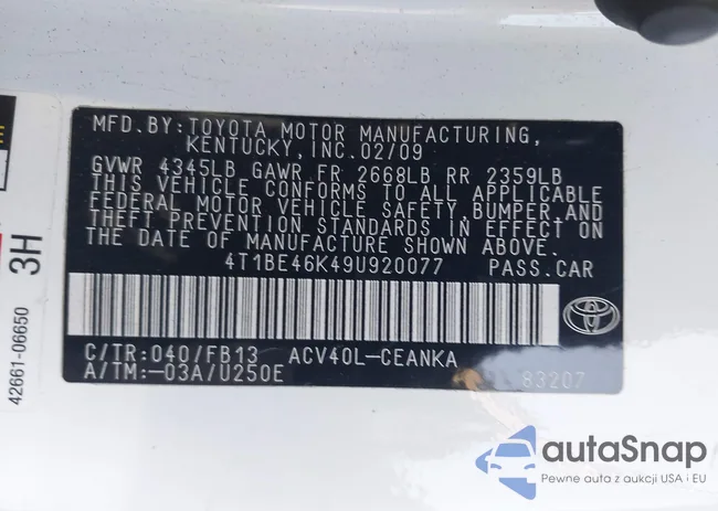 4T1BE46K49U920077: 44538786