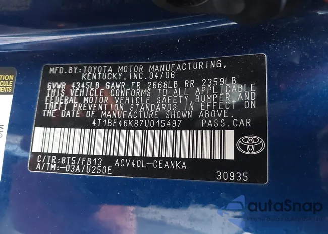 4T1BE46K87U015497: 44538930