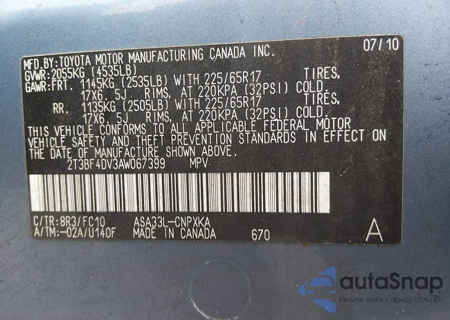 2T3BF4DV3AW067399: 44539602