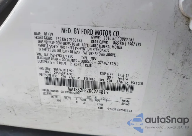 MAJ3S2FE2KC274815: 44541301