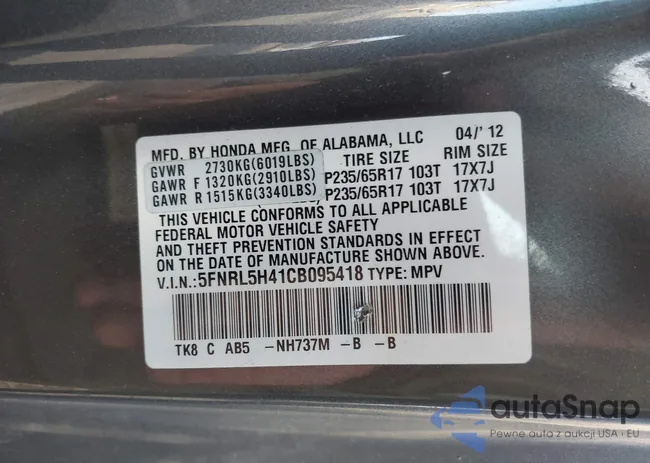 5FNRL5H41CB095418: 44541553