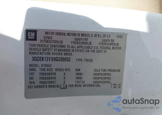 3GCEK13YX8G206652: 44541572