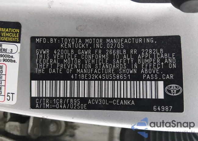 4T1BE32K45U558651: 44542638