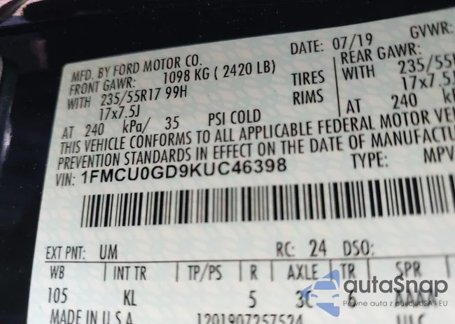 1FMCU0GD9KUC46398: 44543174