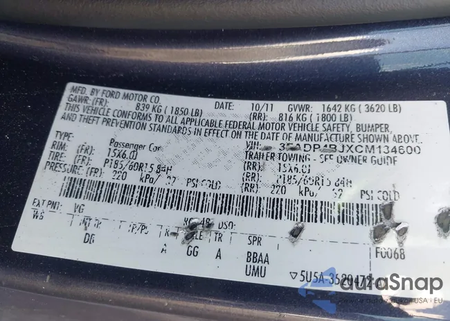 3FADP4BJXCM134600: 44543577