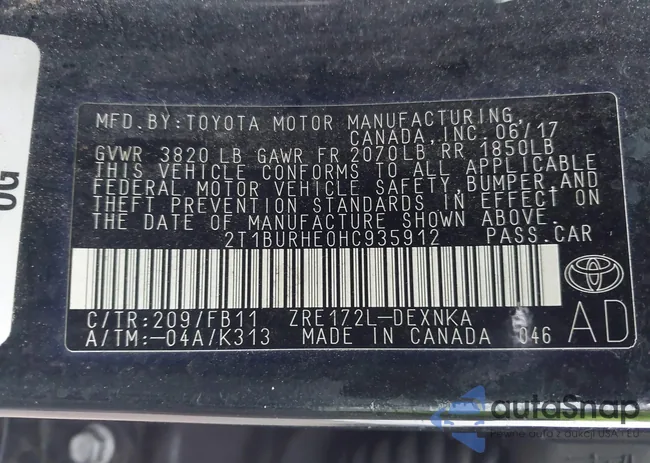 2T1BURHE0HC935912: 44543433