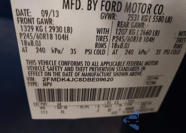 2FMDK4JC8DBE09620: 44544774