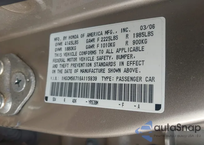 1HGCM56716A115939: 44544359