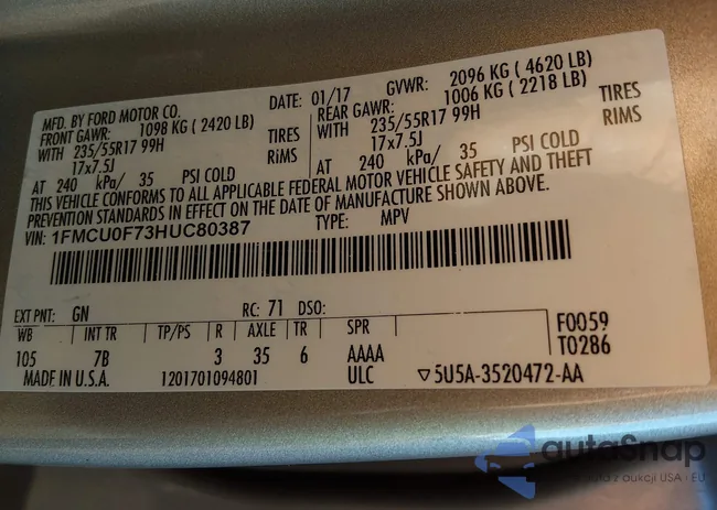 1FMCU0F73HUC80387: 44546067