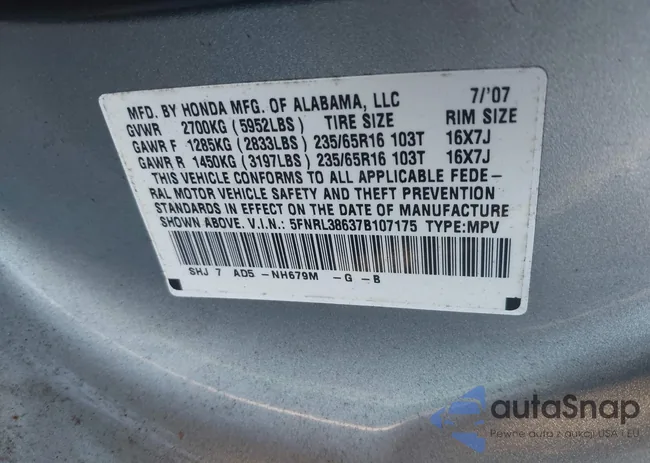 5FNRL38637B107175: 44546086