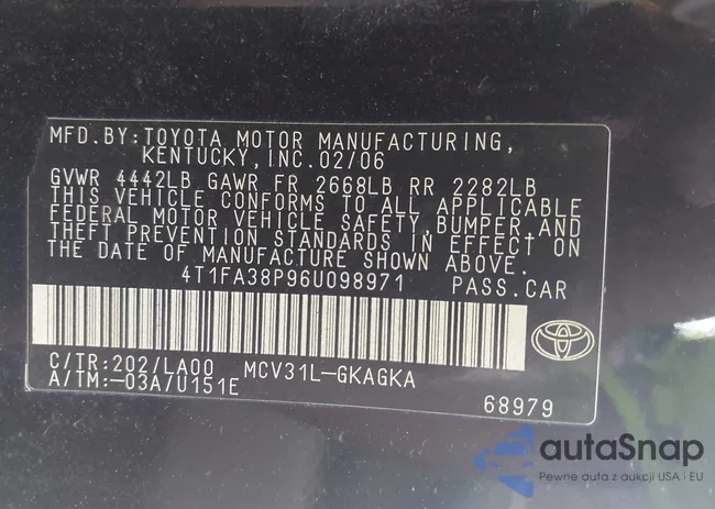 4T1FA38P96U098971: 44546131