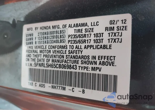 5FNRL5H65CB069843: 44545355