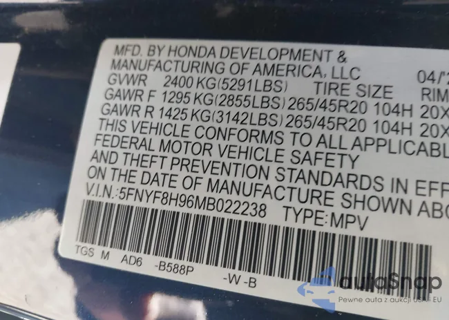 5FNYF8H96MB022238: 44547004