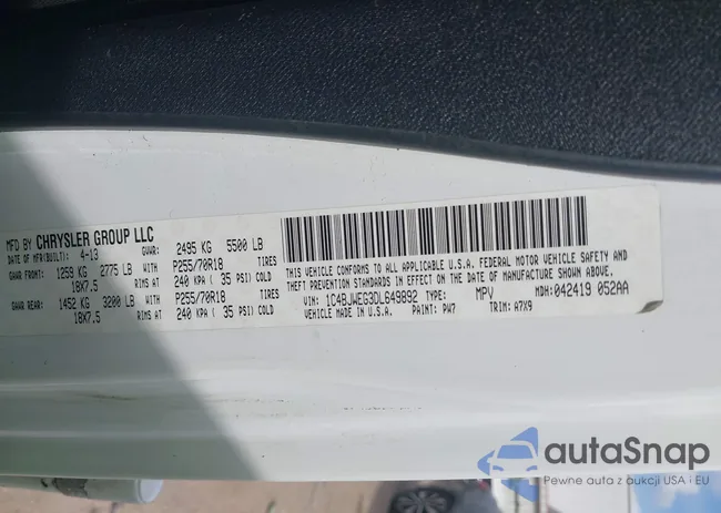 1C4BJWEG3DL649892: 44546558