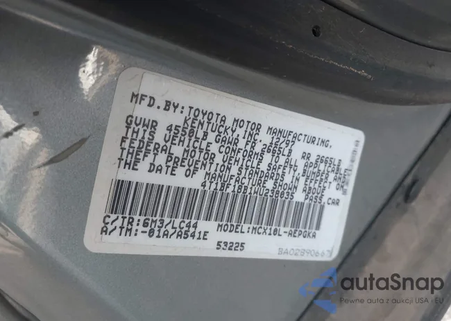 4T1BF18B1WU238035: 44548067