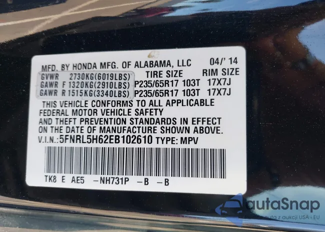 5FNRL5H62EB102610: 44549995