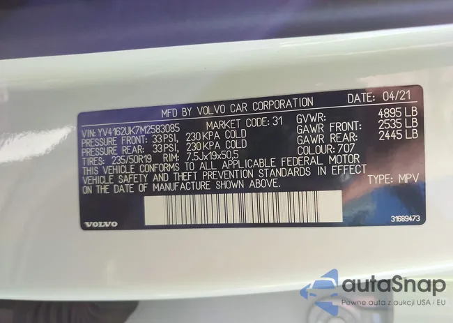 YV4162UK7M2583085: 44550008